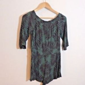 Aerie Green Palm Tree Romper 3/4 Sleeve